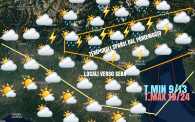 GIOVEDÌ: VELOCE PASSAGGIO TEMPORALESCO DAL POMERIGGIO.