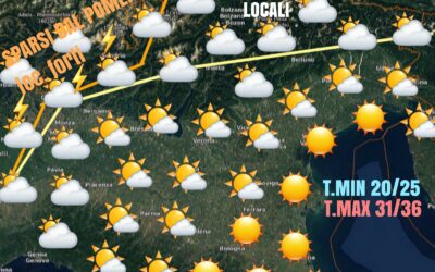 MARTEDÍ: ANCORA CLIMA CALDO E IN PREVALENZA STABILE. QUALCHE TEMPORALE SU PARTE DEL NORD OVEST.