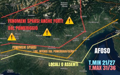 GIOVEDÌ 8 LUGLIO: PASSAGGIO TEMPORALESCO DAL POMERIGGIO “ANCHE SEVERO” SU PARTE DEL NORD.