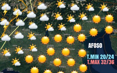 MERCOLEDÍ 7 LUGLIO: APICE DEL CALDO. ATTENZIONE AI TEMPORALI DI GIOVEDÌ POMERIGGIO-SERA!