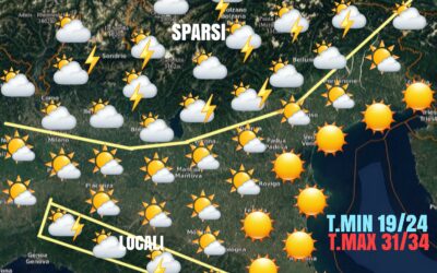 GIOVEDÍ 22 LUGLIO: CALDO. MAGGIORE INSTABILITÀ SU ALPI/PREALPI E AREE LIMITROFE.
