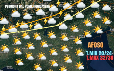 SABATO 24 LUGLIO: CALDO AFOSO IN AUMENTO. ATTENZIONE AI TEMPORALI SU PARTE DEI SETTORI ALPINI.