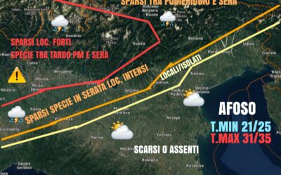 DOMENICA 25 LUGLIO: CLIMA ANCORA AFOSO MA ATTENZIONE AI TEMPORALI SU ALCUNE AREE SPECIE IN SERATA.