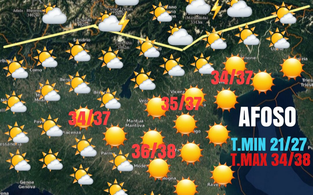 SABATO 14 AGOSTO: ALTRE 72 ORE DI CALDO MOLTO INTENSO. DA MARTEDI 17 CALO TERMICO E INSTABILITÀ.