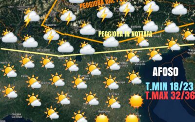 DOMENICA ANCORA PIUTTOSTO CALDA. DALLA SERATA PEGGIORA AD INIZIARE DA ALPI E PREALPI.
