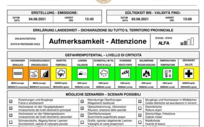 Dalla protezione civile di Bolzano arriva l’allerta