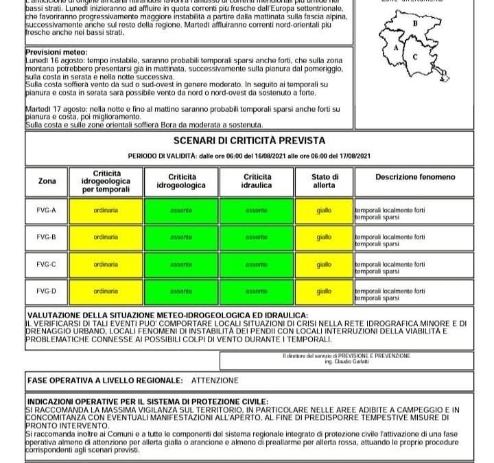Dalla protezione civile arriva l’allerta in Friuli