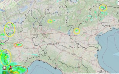 Situazione live di martedì 24 Agosto con varie piogge al Nord