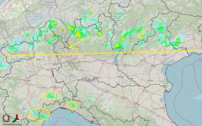 Situazione live di martedì 24 Agosto con piogge sparse al Nord