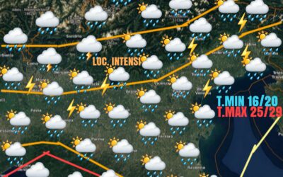 AL VIA UNA FASE PIÚ INSTABILE CON IL RITORNO DI PIOGGE E LOCALI TEMPORALI.