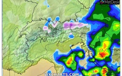 Le piogge ogni tre ore previste per oggi, giovedì 7 Ottobre