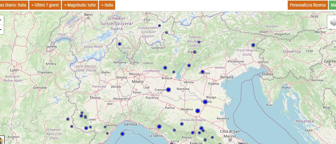 La lista dei terremoti al Nord negli ultimi 7 giorni