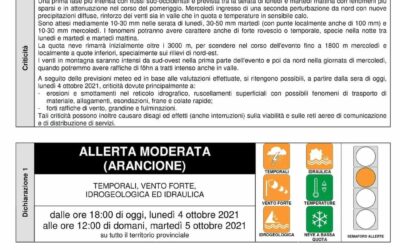 ALLERTA TRENTINO ALTO ADIGE 4 ottobre 2021