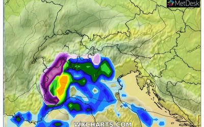 Le piogge previste per domani, lunedì 15 Novembre