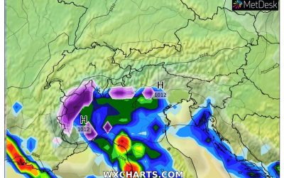 Le piogge previste per domani, giovedì 25 Novembre