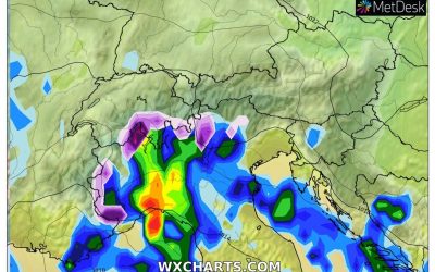Le piogge previste per oggi, domenica 14 Novembre