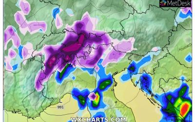 Le piogge e le nevicate previste per oggi, sabato 27 Novembre