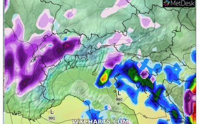 Le piogge e le nevicate previste per oggi, domenica 28 Novembre