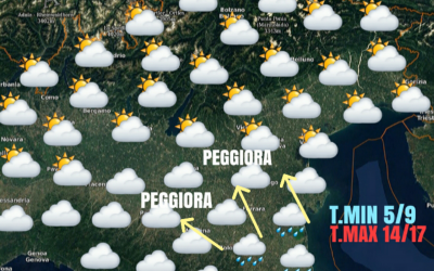 MARTEDÌ 16 NOVEMBRE: NUOVE PIOGGE IN RISALITA DA SUD