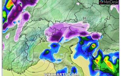 Le piogge e le nevicate previste per oggi, venerdì 26 Novembre