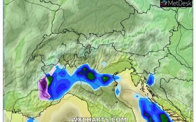 Le piogge previste per domani, mercoledì 17 Novembre