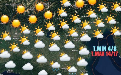 Domenica a tratti variabile. Lunedì veloce peggioramento con piogge deboli, moderate e calo termico.