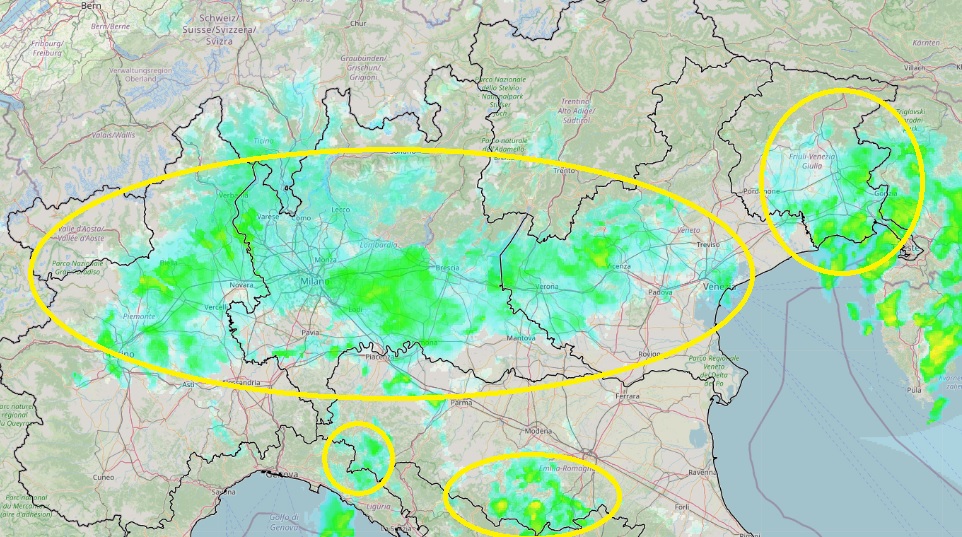 Situazione live di giovedì 25 Novembre con piogge al Nord