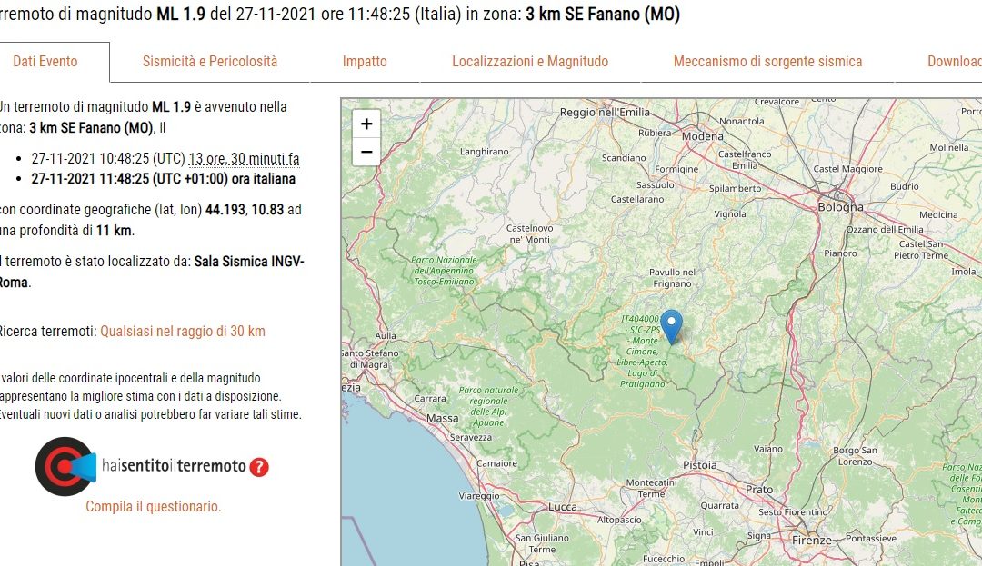 Lista dei terremoti al Nord degli ultimi 7 giorni