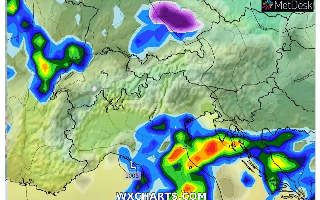 Le piogge previste per oggi, domenica 26 Dicembre