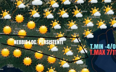VENERDÌ: SITUAZIONE INVARIATA. ATTENZIONE ALLE NEBBIE