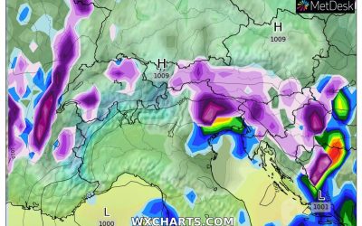 Le piogge previste per oggi, domenica 5 Dicembre