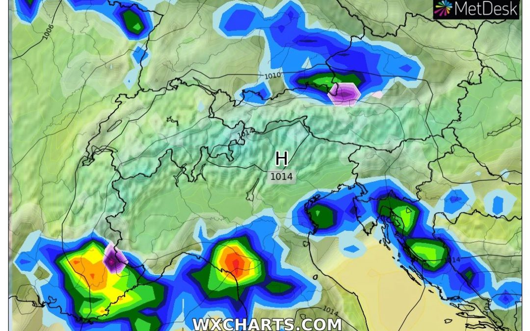 Le piogge previste per domani, venerdì 24 Dicembre