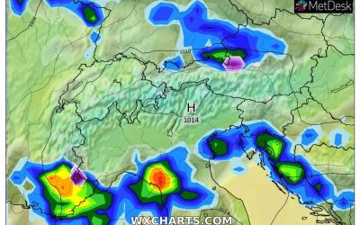 Le piogge previste per domani, venerdì 24 Dicembre