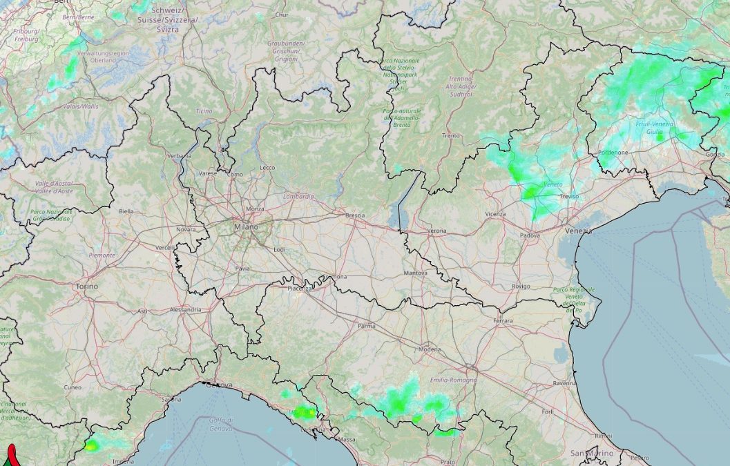 Situazione live di domenica 5 Dicembre con varie piogge al Nord