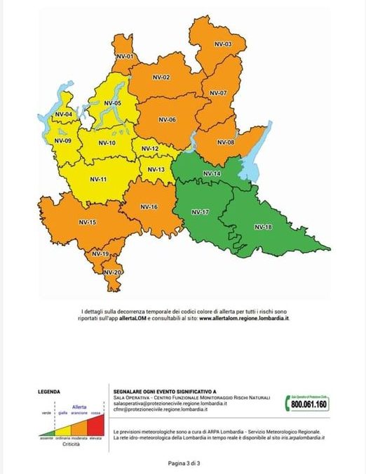 Dalla protezione civile arriva l’allerta in Lombardia