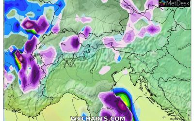 Le piogge e le nevicate previste per oggi, domenica 9 Gennaio