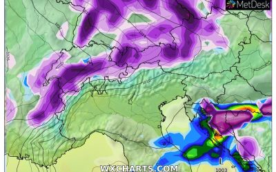 Le piogge previste per domani, lunedì 31 Gennaio