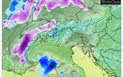 Le piogge previste per oggi, mercoledì 19 Gennaio