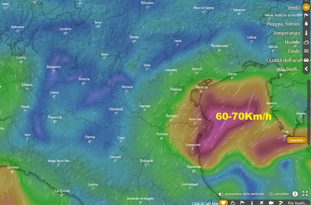 Bora fino a 70km/h in spostamento verso Sud nelle prossime ore