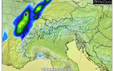 Le piogge previste per oggi, venerdì 18 Febbraio
