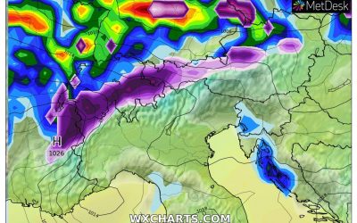 Le piogge previste per oggi, domenica 6 Febbraio
