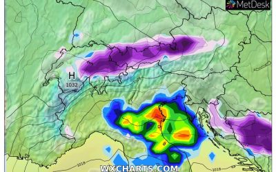 Le piogge previste per oggi, venerdì 25 Febbraio