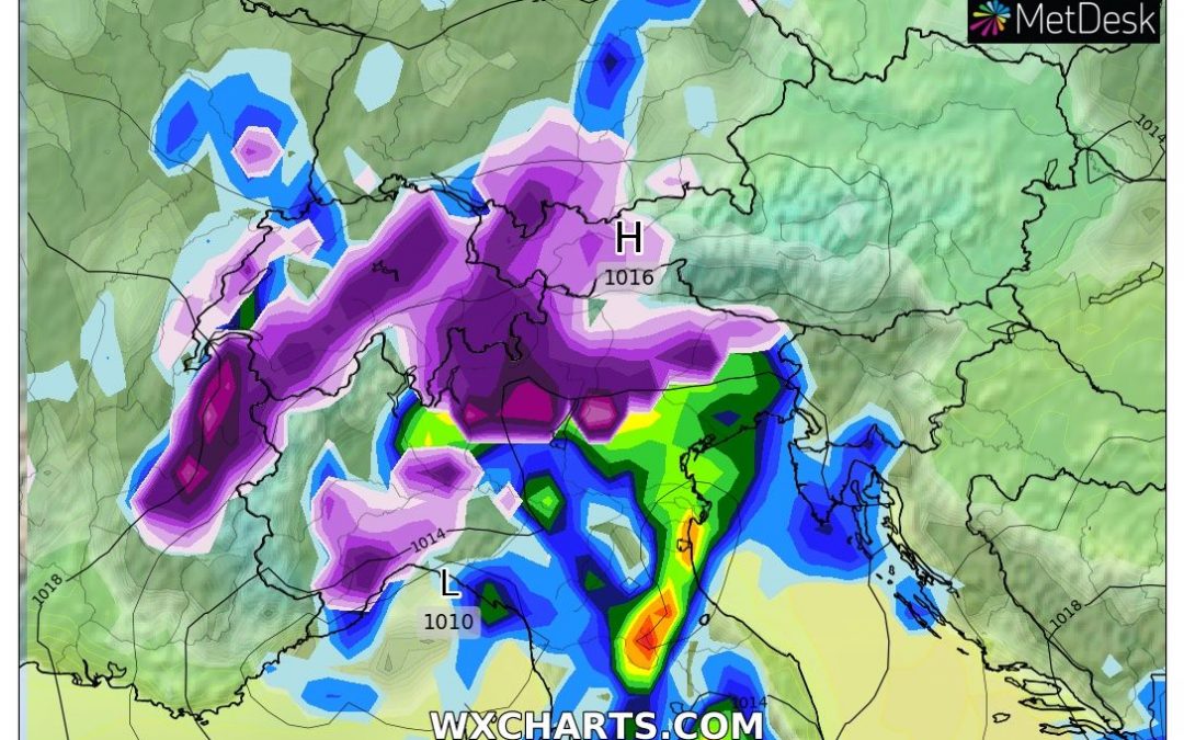 Le piogge previste per domani, martedì 15 Febbraio