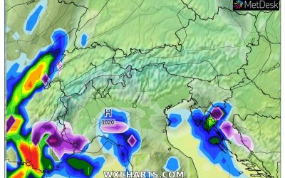 Le piogge previste per domani, lunedì 14 Febbraio