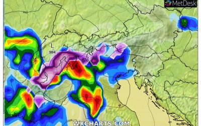 Le piogge previste per oggi, sabato 23 Aprile