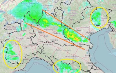 Situazione live con piogge e temporali al Nord
