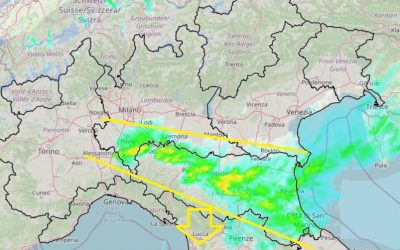 Situazione live con piogge in spostamento verso Sud
