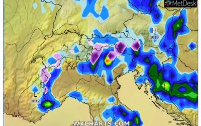 Le piogge previste per oggi, domenica 1 Maggio