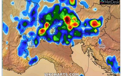 Le piogge previste per oggi, lunedì 16 Maggio