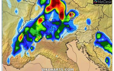 Le piogge previste per oggi, lunedì 23 Maggio